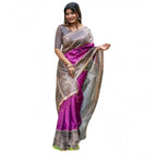 Purple Tussar Silk Geometric Print Saree