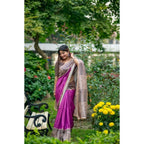 Purple Tussar Silk Geometric Print Saree