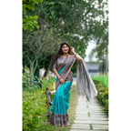 Green Tussar Silk Geometric Print Saree