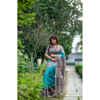 Teal Tussar Silk Geometric Print Saree