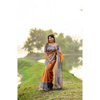 Rust Orange Tussar Silk Geometric Print Saree