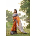 Rust Orange Tussar Silk Geometric Print Saree
