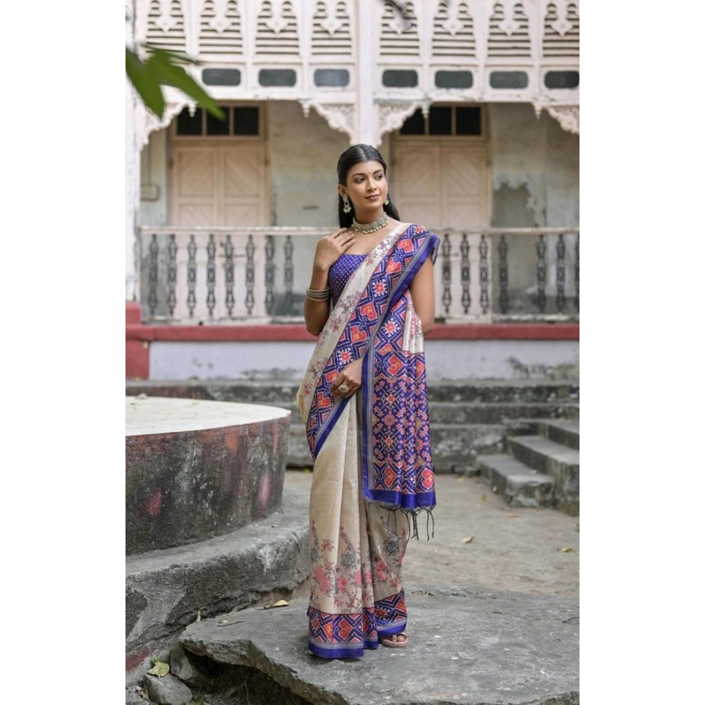 Tussar Floral With Patola Print Saree