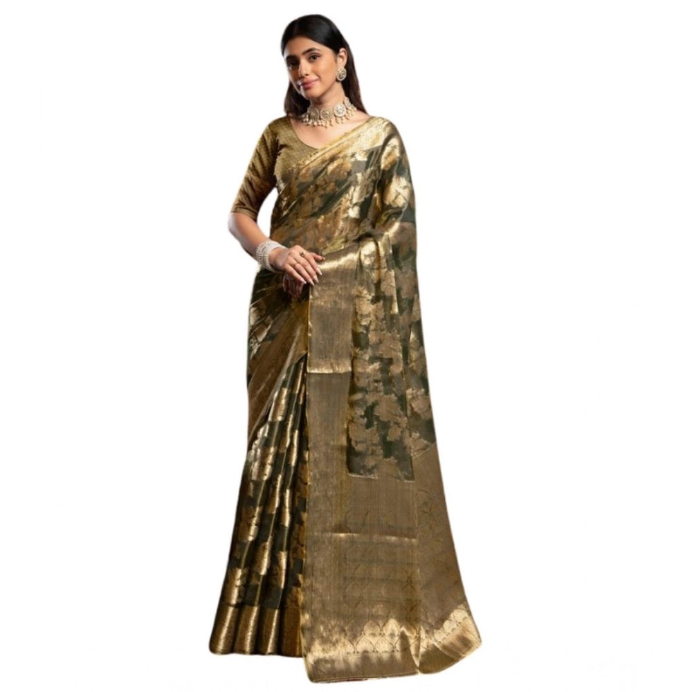 Grey Organza Woven Saree with Blouse