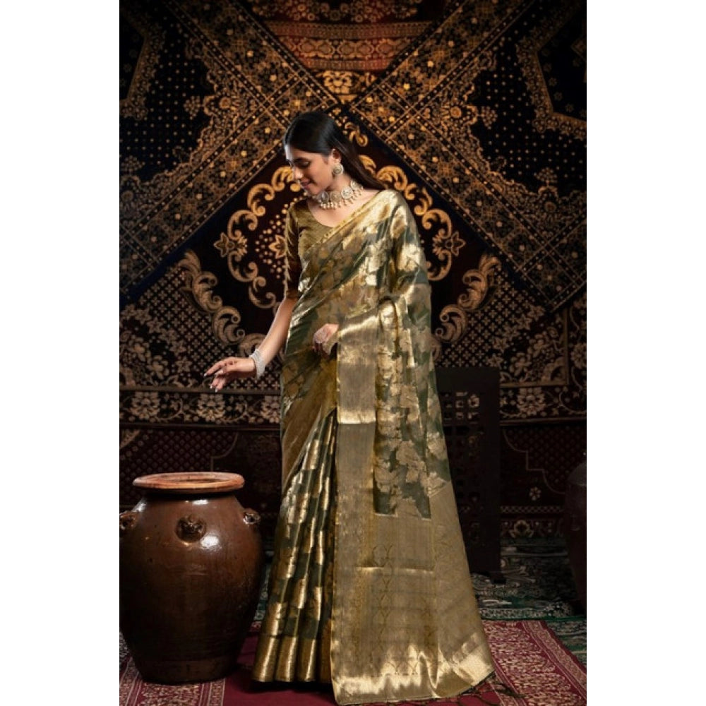 Grey Organza Woven Saree with Blouse