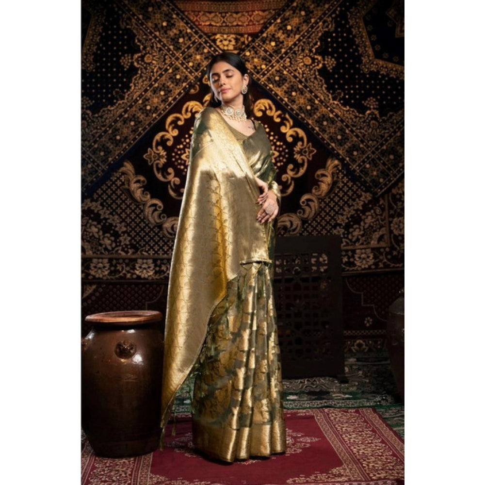 Grey Organza Woven Saree with Blouse