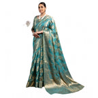 Blue Organza Woven Saree with Blouse