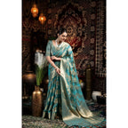 Blue Organza Woven Saree with Blouse