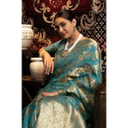 Blue Organza Woven Saree with Blouse