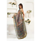 Dusty Green Printed Linen Saree