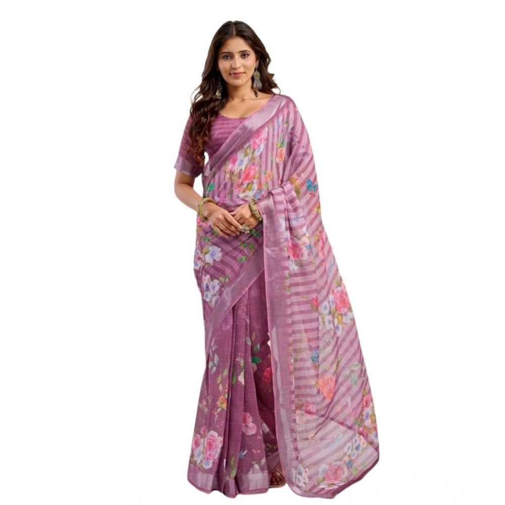 Pink Printed Line Saree