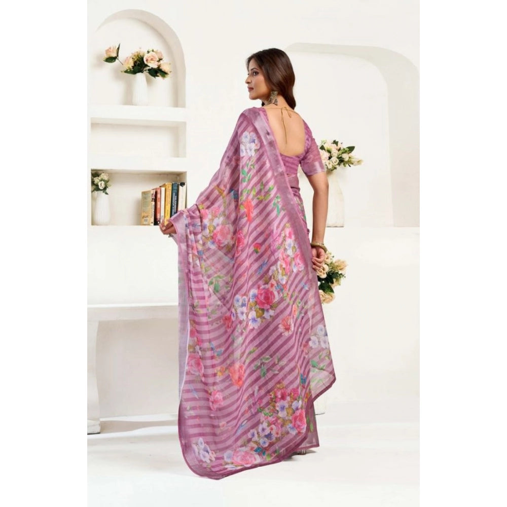 Pink Printed Line Saree