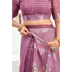 Pink Printed Line Saree