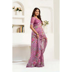 Pink Printed Line Saree