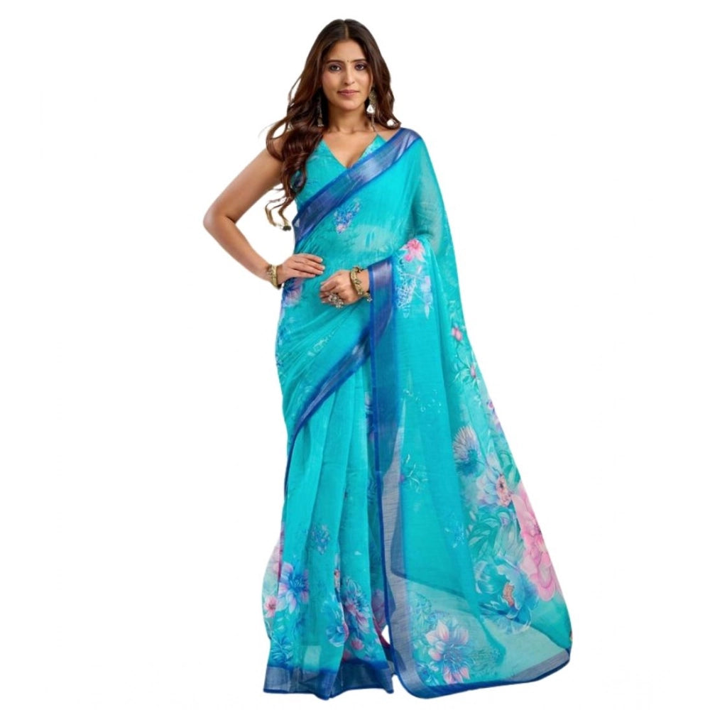 Blue Printed Line Saree