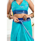 Blue Printed Line Saree