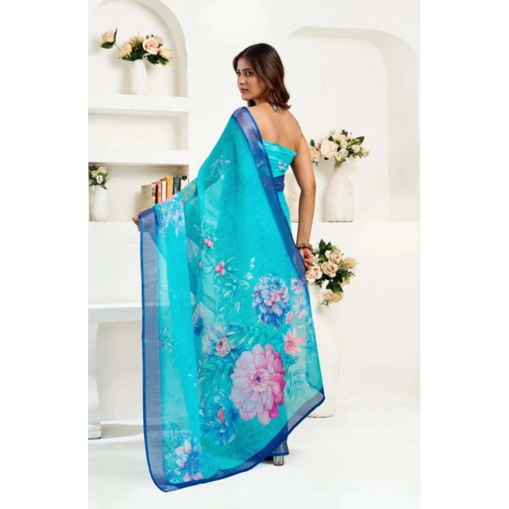 Blue Printed Line Saree