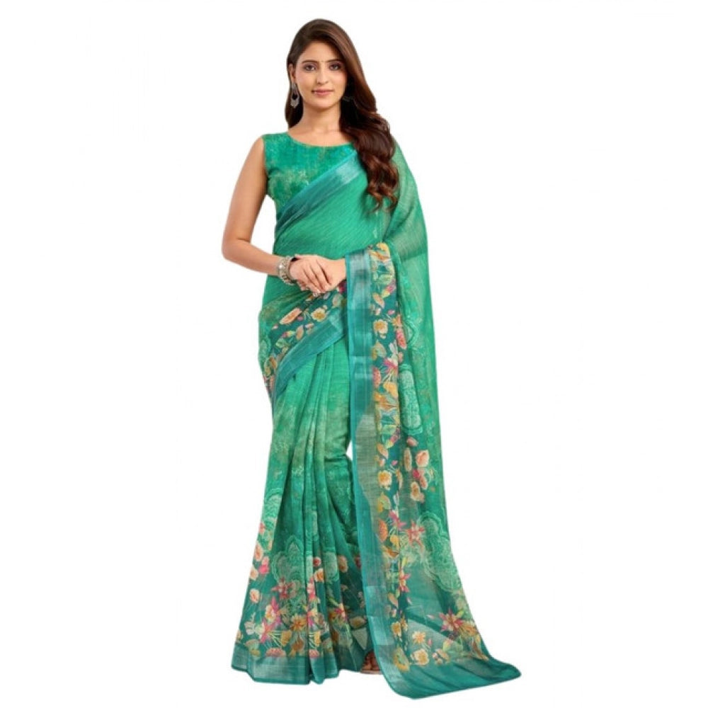 Green Printed Line Saree