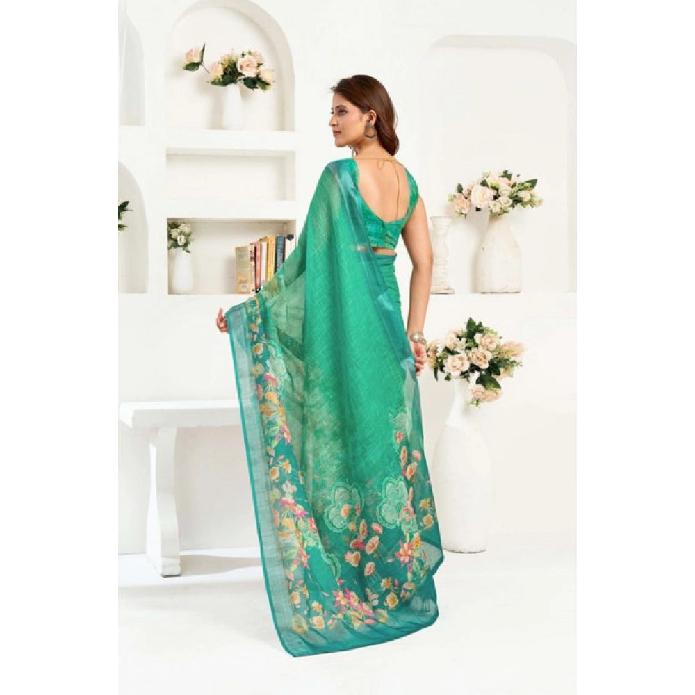 Green Printed Line Saree