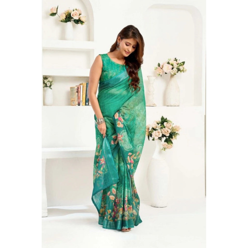 Green Printed Line Saree