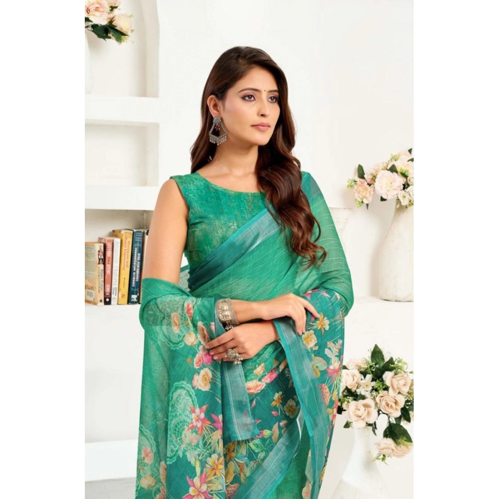 Green Printed Line Saree