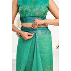Green Printed Line Saree