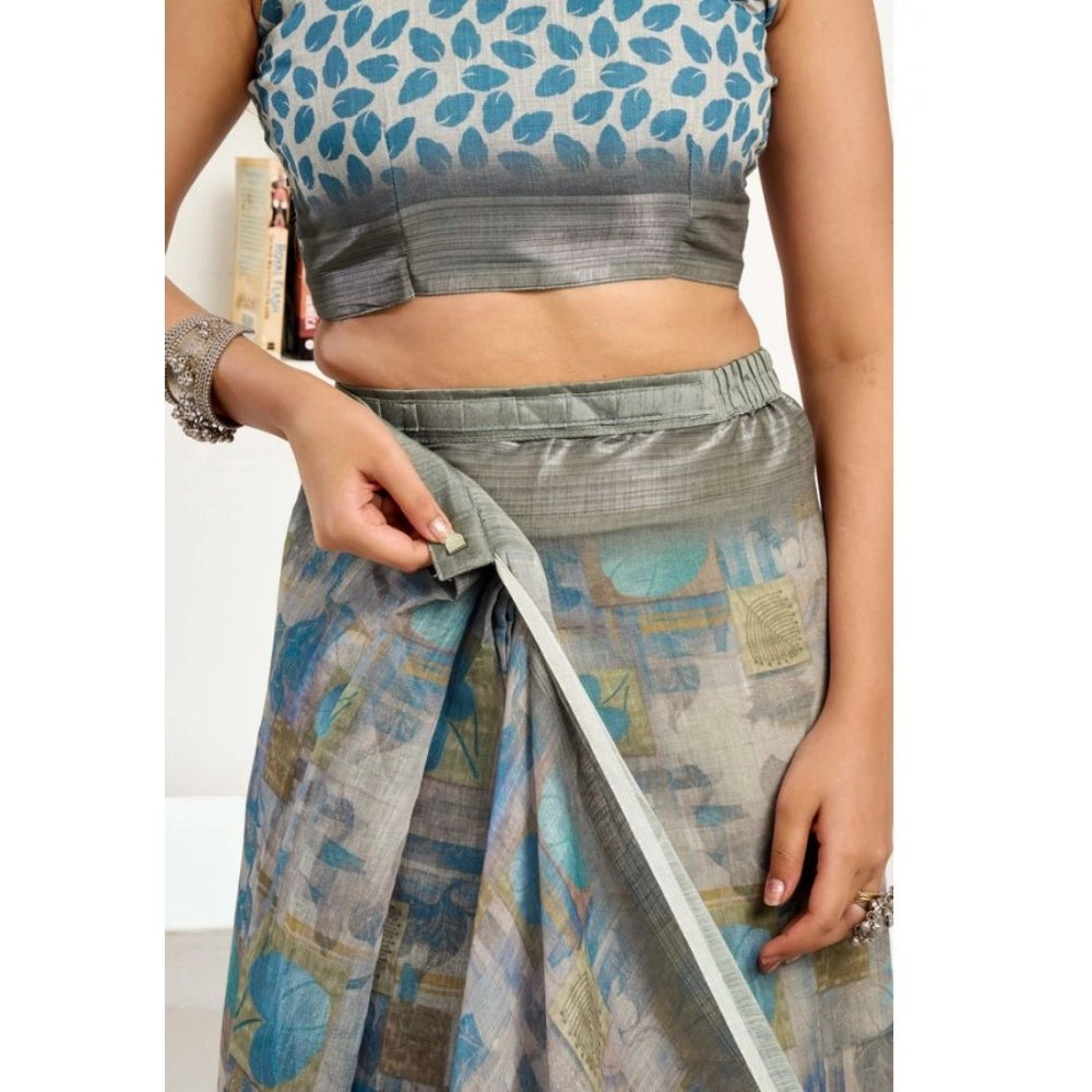 Grey Printed Line Saree