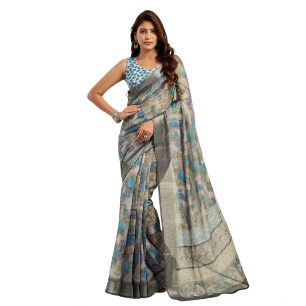 Grey Printed Line Saree