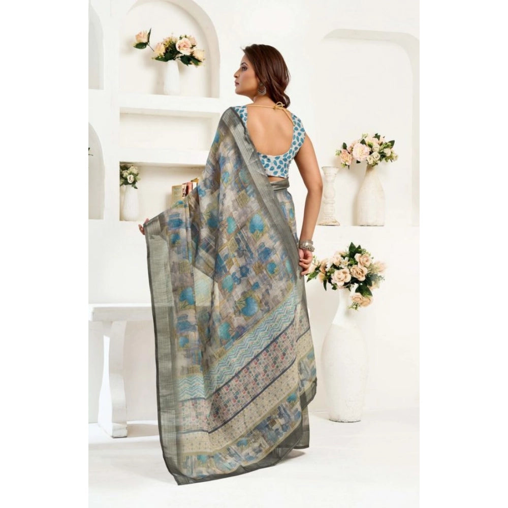 Grey Printed Line Saree