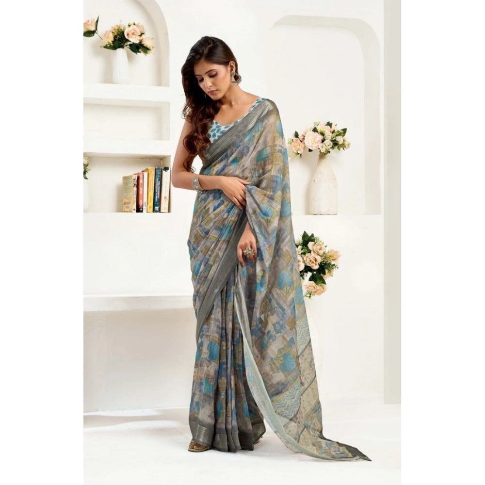 Grey Printed Line Saree