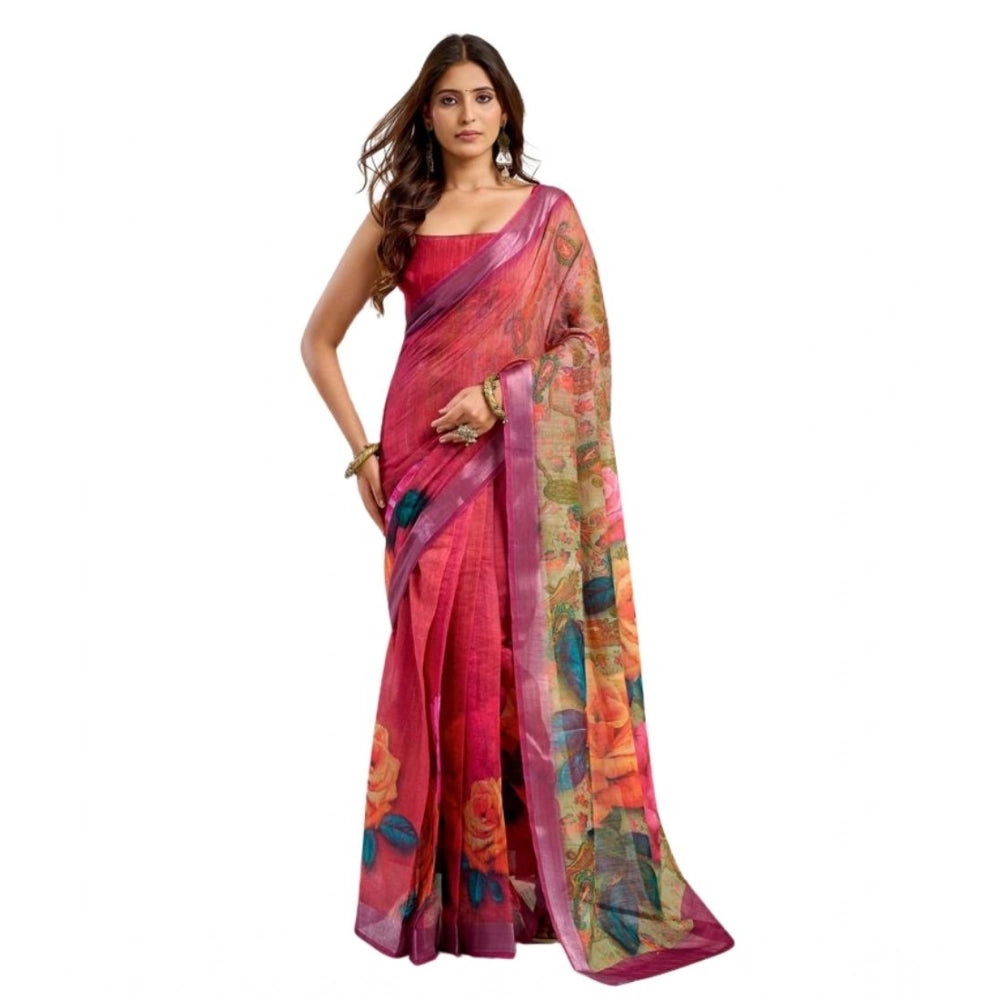 Ready to wear Printed Line Saree(Pink)