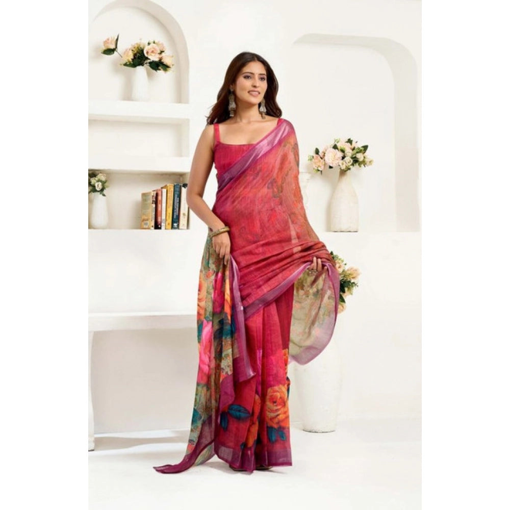 Ready to wear Printed Line Saree(Pink)