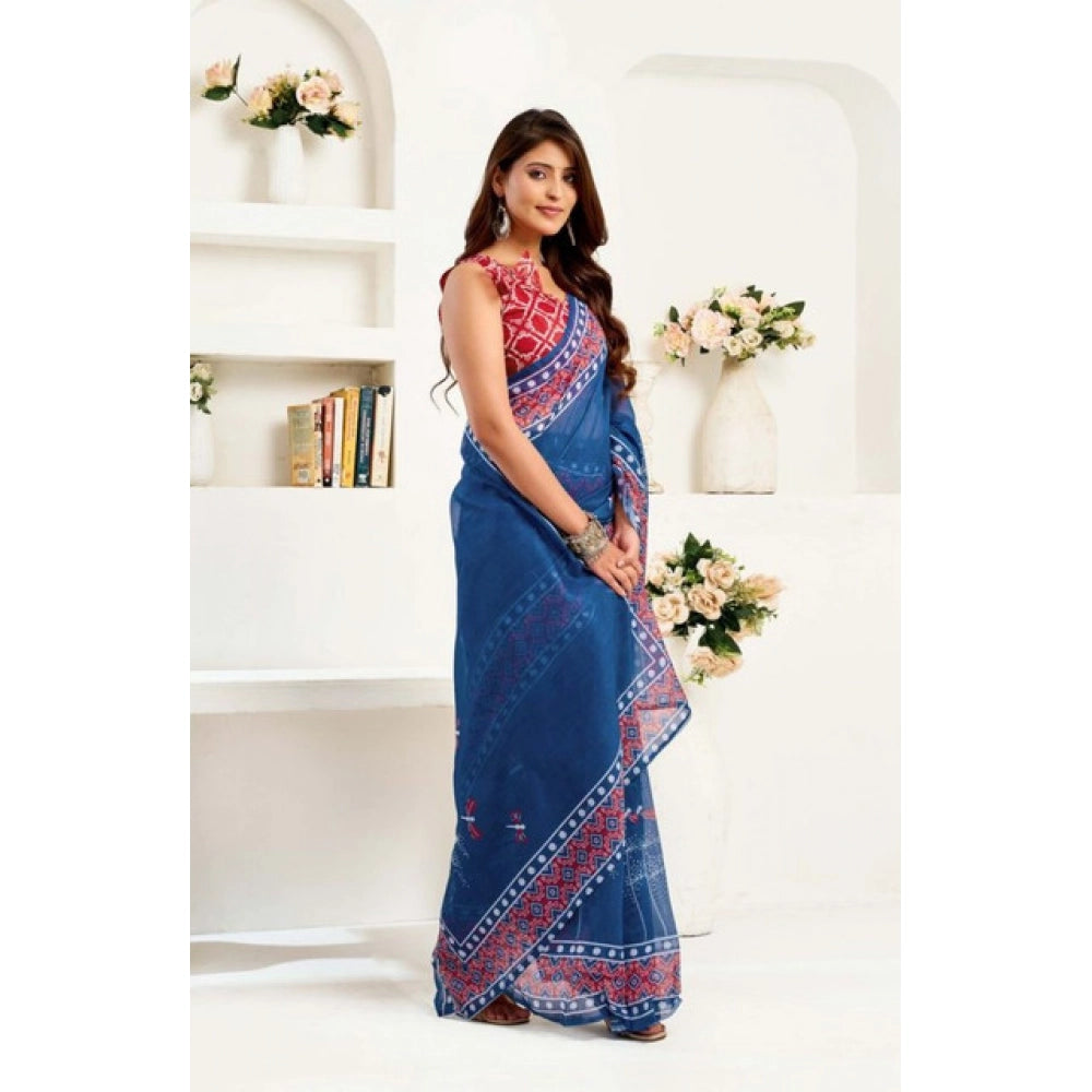 Ready to wear Printed Line Saree(Blue)
