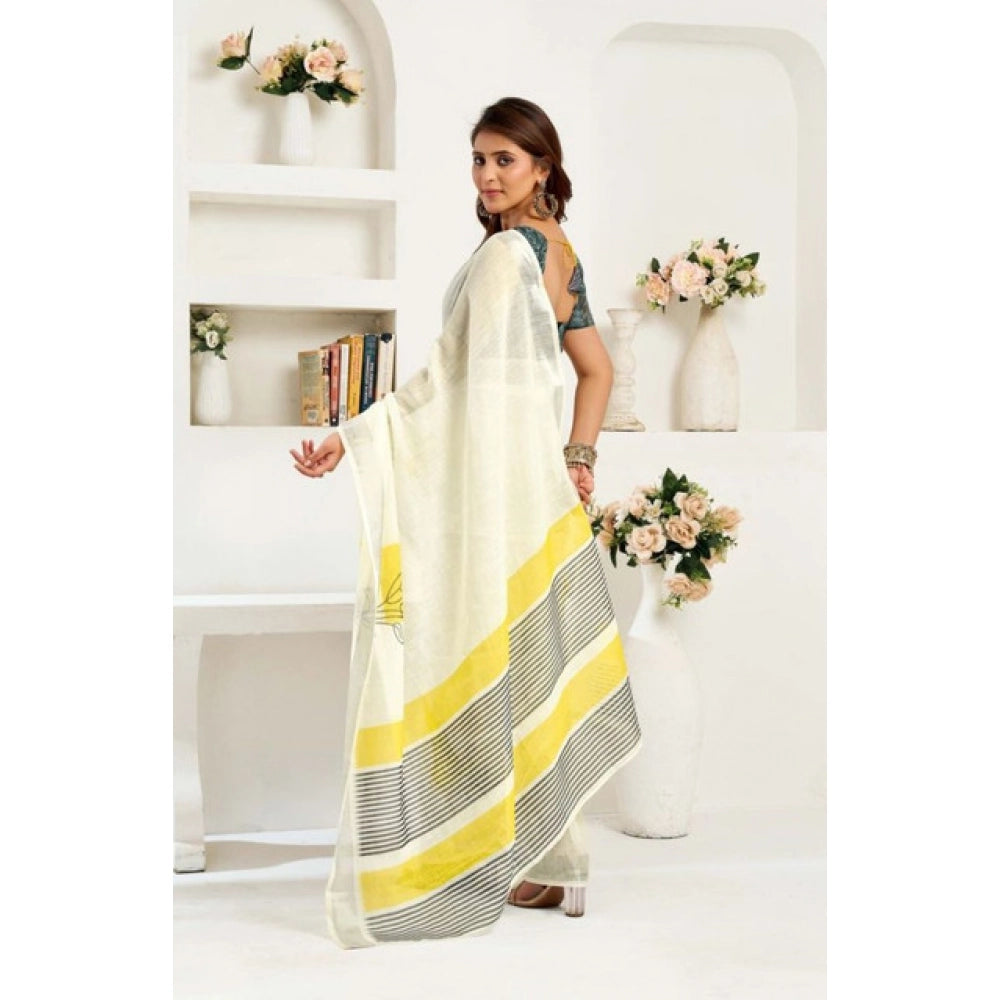 Ready to wear Printed Line Saree(Off-White)