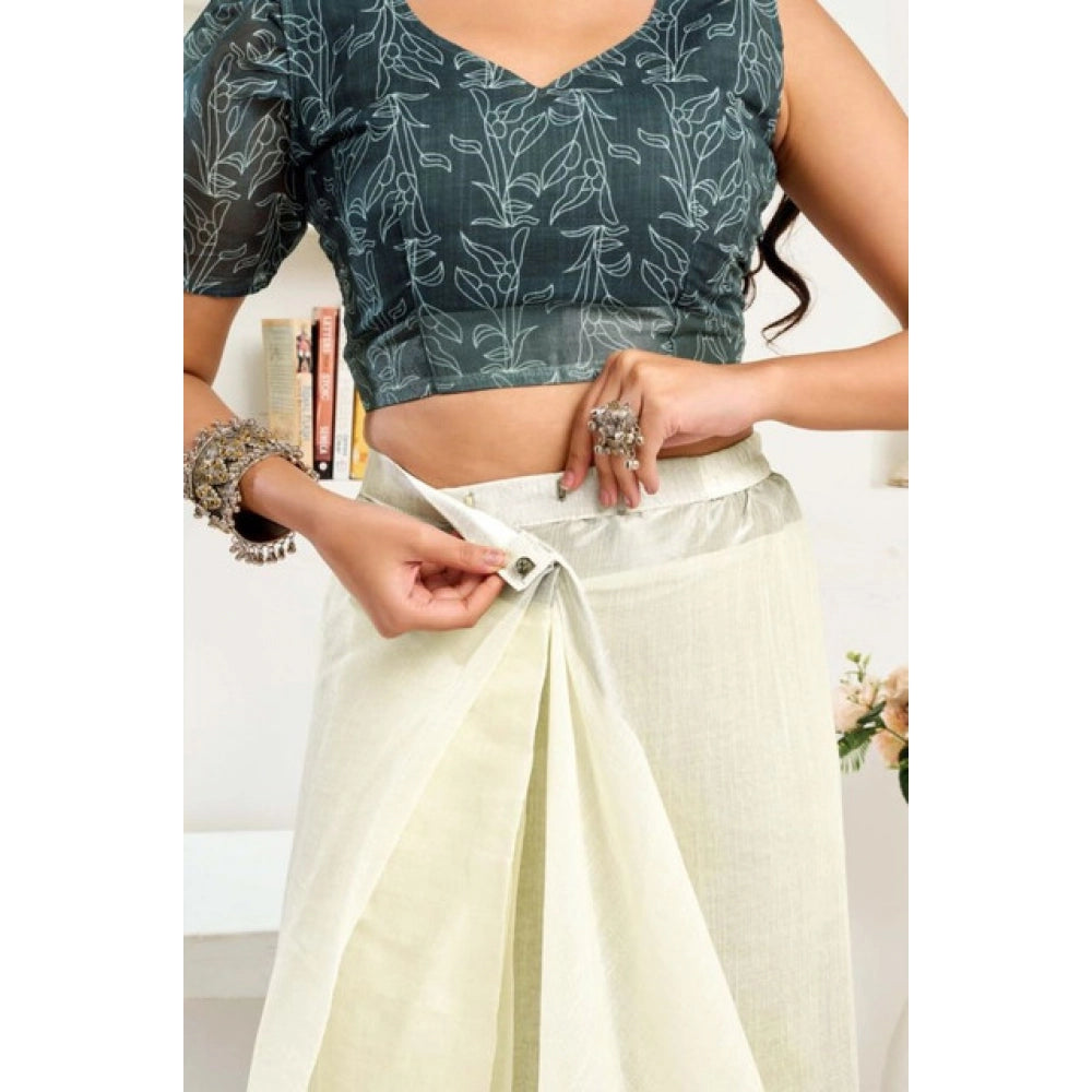 Ready to wear Printed Line Saree(Off-White)