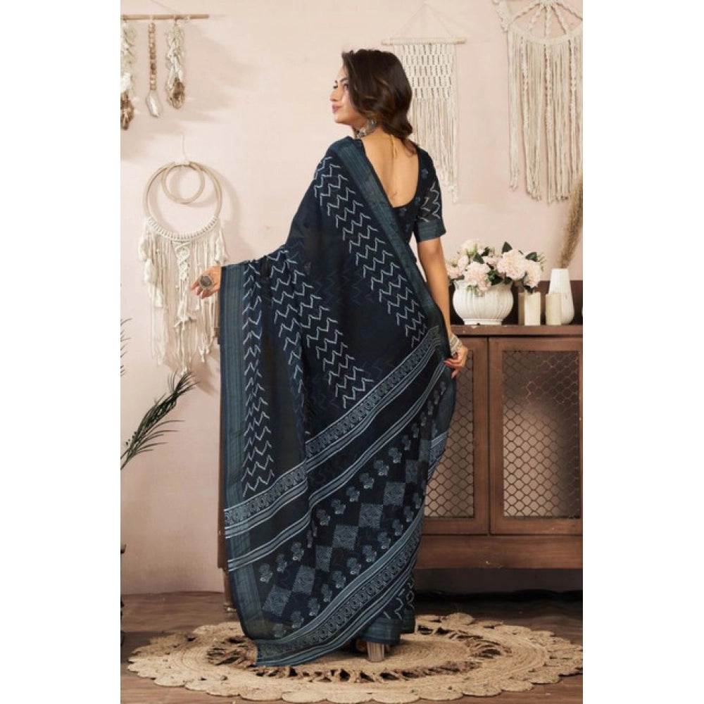 Black Printed Line Saree