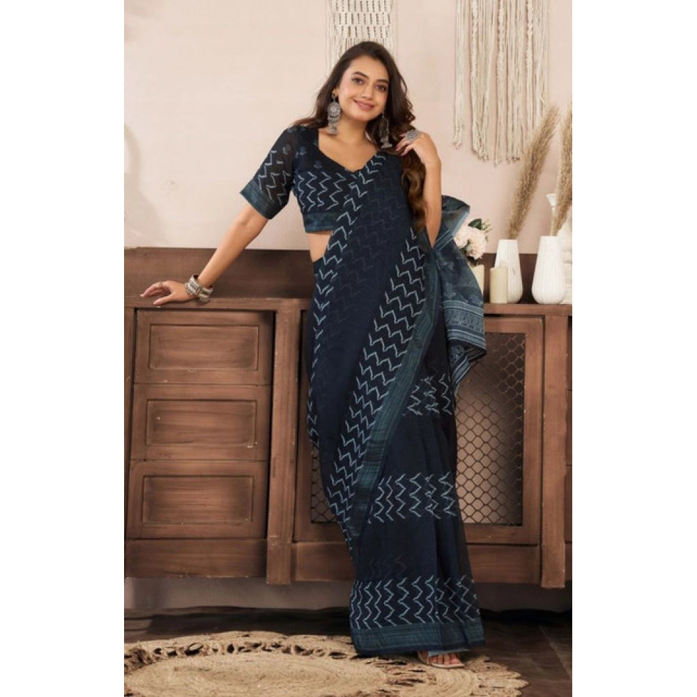Black Printed Line Saree
