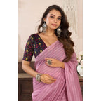 Light Pink Floral Print Linen Saree