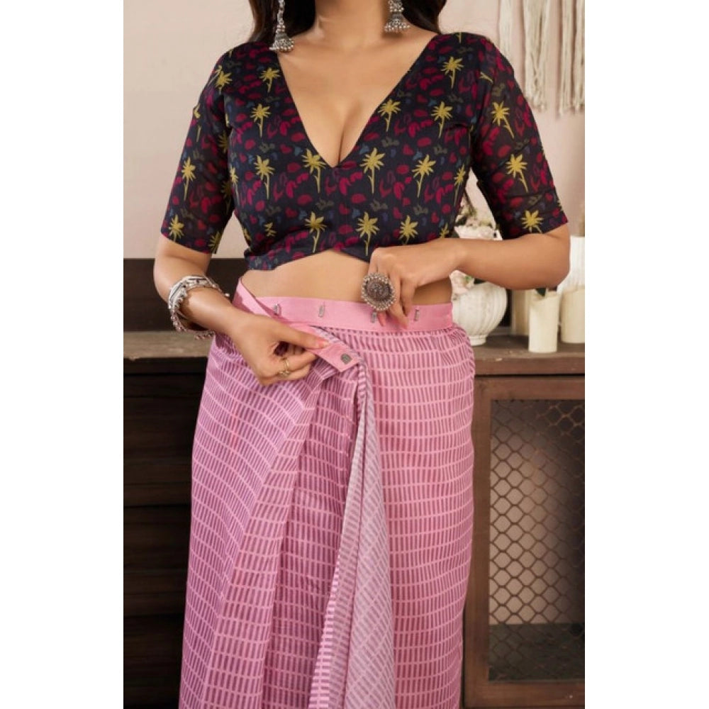 Light Pink Floral Print Linen Saree