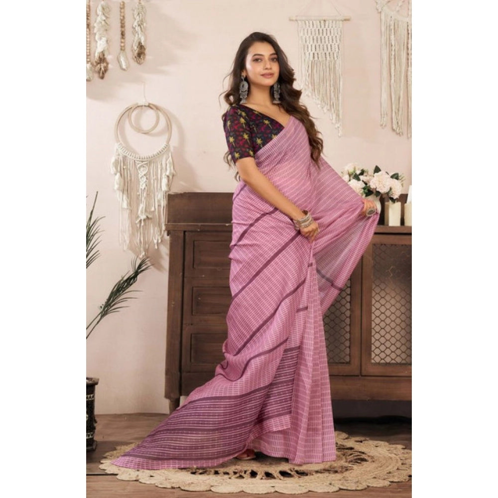 Light Pink Floral Print Linen Saree