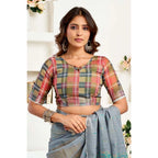 Gray-Yellow Floral Print Linen Saree