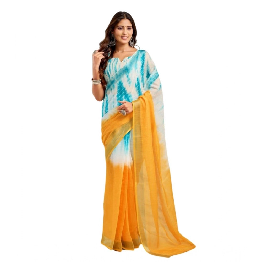 Multicolor Floral Print Linen Saree