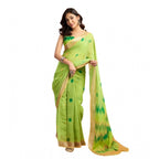 Green Linen Floral Print Saree