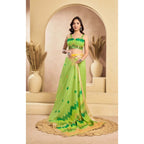 Green Linen Floral Print Saree