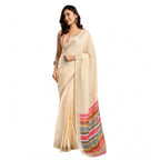 Cream Linen Floral Print Saree