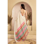 Cream Linen Floral Print Saree