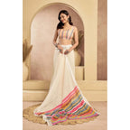 Cream Linen Floral Print Saree