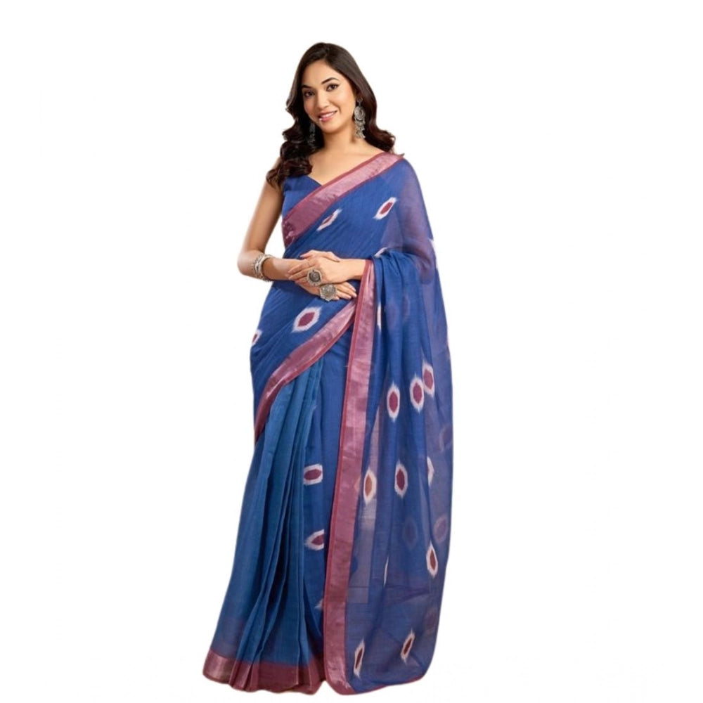 Linen Printed Saree (Blue)