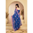 Linen Printed Saree (Blue)