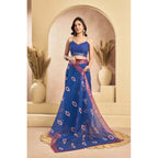 Linen Printed Saree (Blue)